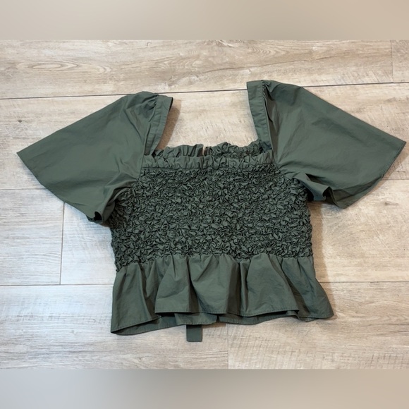 Mare Mare X Anthropologie Smocked Bow Tie Ruffle Top Size Medium - Picture 5 of 5